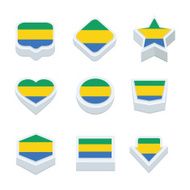 gabon flags icons and button set nine styles