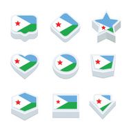 djibouti flags icons and button set nine styles