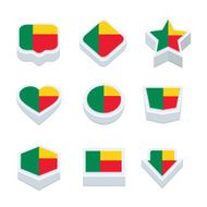 benin flags icons and button set nine styles