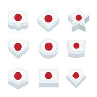 japan flags icons and button set nine styles