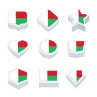 madagascar flags icons and button set nine styles