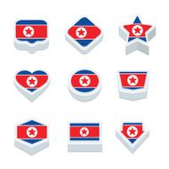 korea north flags icons and button set nine styles