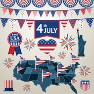 Fourth of july card with different signs and symbols Vector