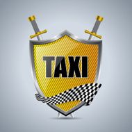Taxi shield badge with checkered ribbon and swords