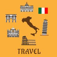 Italy flat travel symbols and icons