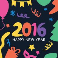 Multicolor hand drawn New Year 2016 greeting card