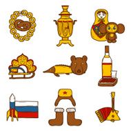 Set of hand drawn objects on Russia theme balalaika vodka N3