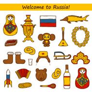 Set of hand drawn objects on Russia theme balalaika vodka N5