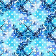 Watercolor Labor day pattern with hammers and flowers