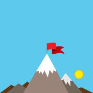 Mountain Peak with Red Flag