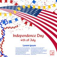 Independence Day card with American flag confetti and streamers