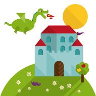 Flat dragon and castle