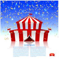 Circus tent under a rain of confetti Welcome! Vector
