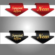 Discount labels bent around paper edge special offer and new