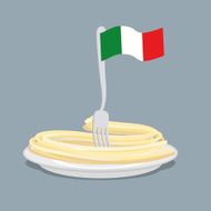 Plate of pasta with flag Italy Spaghetti fork