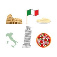 Set icons symbols of Italy Flag and map Colosseum