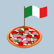 Pizza with flag of Italy Italian national food