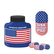 Patriotic medicine USA Pills with flag of America Vector illus