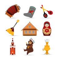 Set of Russia travel colorful isolated flat icons Russian national
