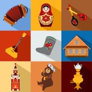 Set of Russia travel colorful flat icons Russian national symbols
