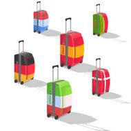 Five suitcases with flags