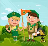 Summer camp with boy and girl Vector flat cartoon illustration