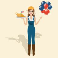 Labor day people with engineer style worker in party