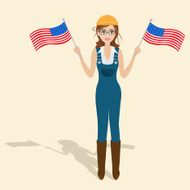Labor day people with engineer style worker holding flag