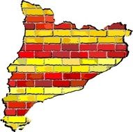 Grunge flag of Catalonia on a brick wall