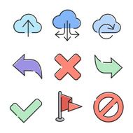 Thin line flat solid colored icons set