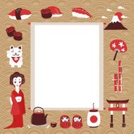 memo with traditional Japan culture representative things