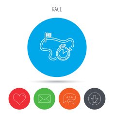 Race road icon Finishing flag with timer sign N3