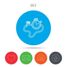 Race road icon Finishing flag with timer sign N4