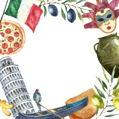 Set of Italy icons watercolor illustration N6