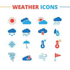 Vector weather icons set Minimalistic flat style symbols collection