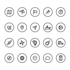 Different line style icons on circles set Technology N2