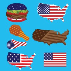 America Map Flag and American Fast Food