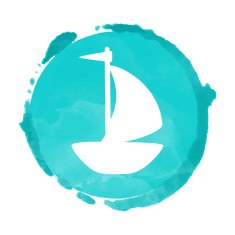 Watercolor circle paint stain and sailboat