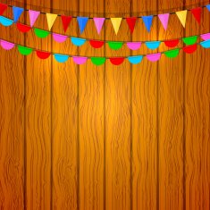 Festive flags on a wooden background Vector illustration