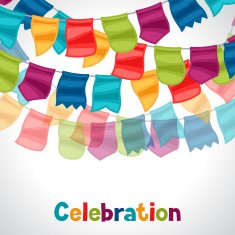 Celebration holiday greeting card with garland of flags