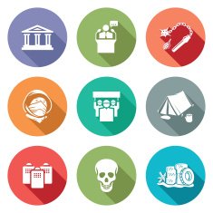 Street protests and the Presidents address Icons Set Vector Illustration
