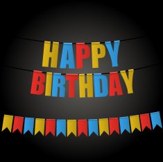 Happy birthday vector card carnival flag in black
