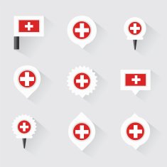 switzerland flag and pins for infographic map design