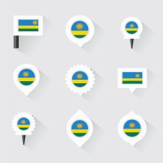Rwanda flag and pins for infographic map design