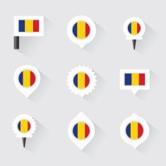 romania flag and pins for infographic map design