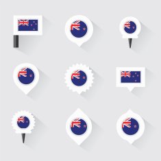 New Zealand flag and pins for infographic map design