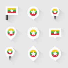 myanmar flag and pins for infographic map design