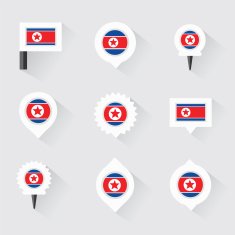 korea north flag and pins for infographic map design