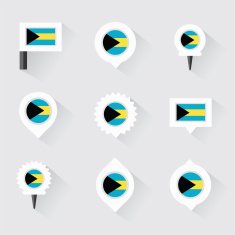 bahamas flag and pins for infographic map design