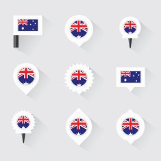 australia flag and pins for infographic map design